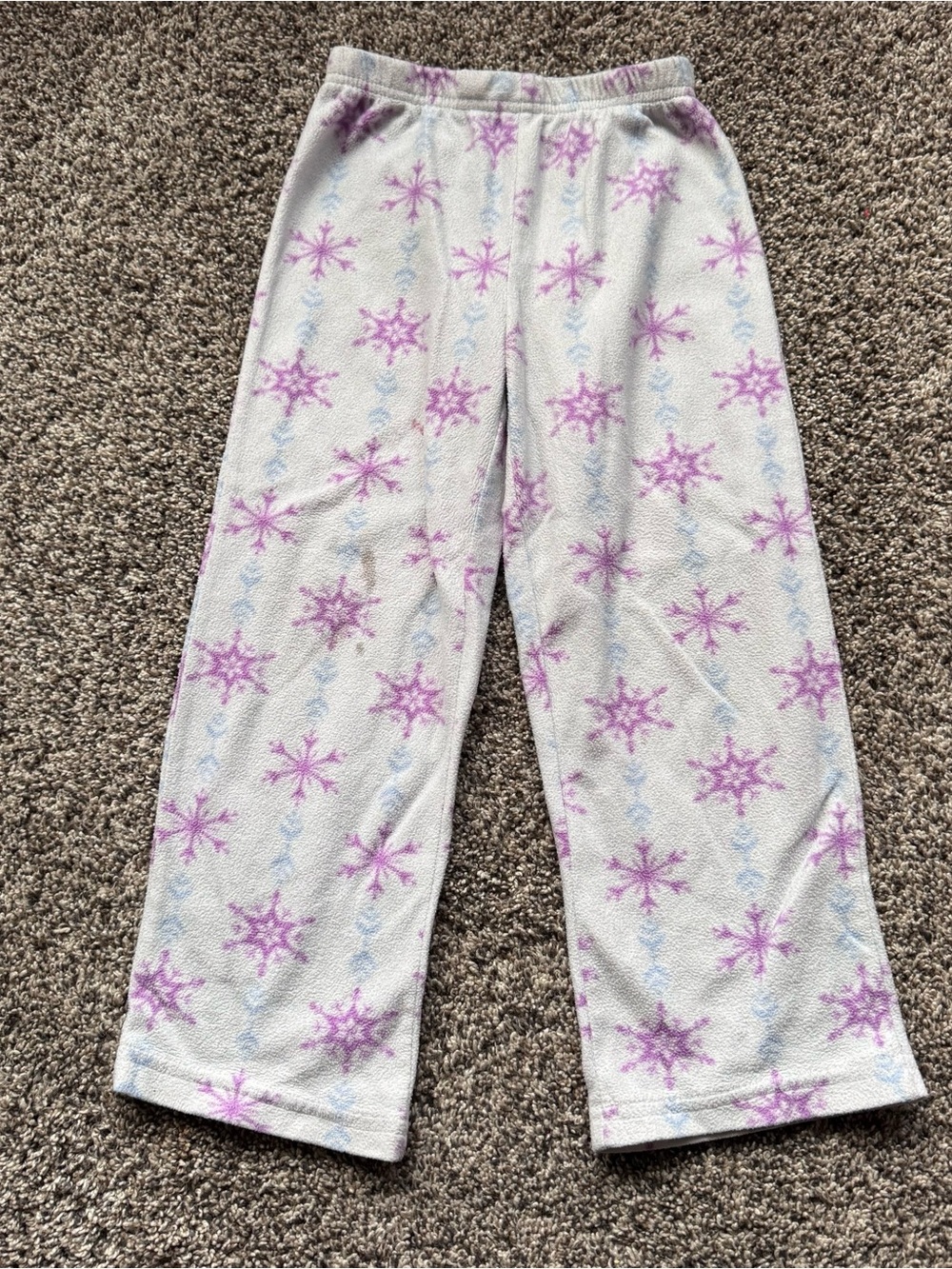 Kids White Fleece Pajama Pants with Purple Snowflake Print